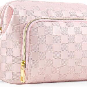 Elegant Pink Checkered Cosmetic Bag